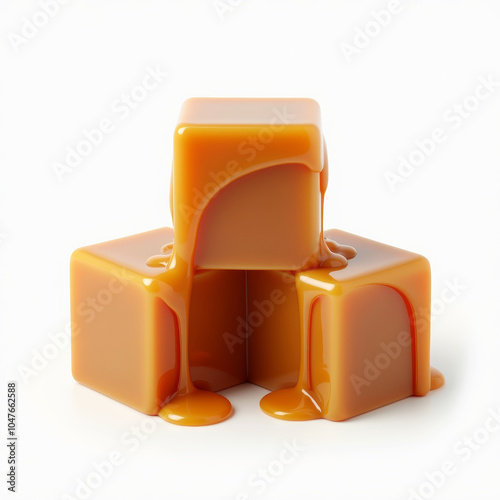 cubes of caramel candies with liquid dripping from them photo