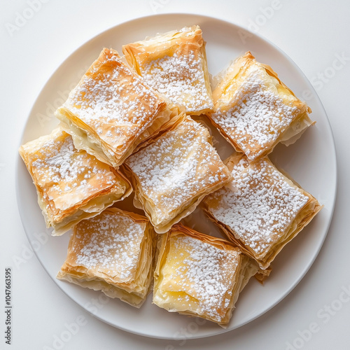 Traditional Greek Bougatsa with Powdered Sugar Dusting photo