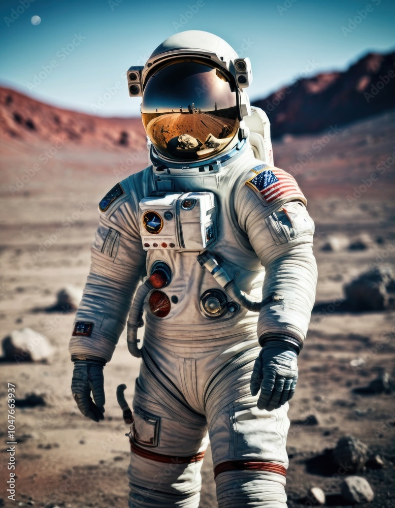 Astronaut on alien landscape