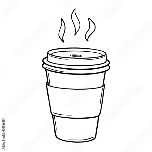 Paper coffee cup sketch. Coffee to go outline drawing painted by black inks. Hand drawn vector illustration on white background. Monochrome picture Coffee hot drink take away. Outline line icon