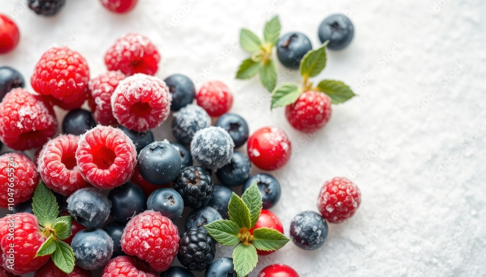 Vibrant fresh berries with mint leaves