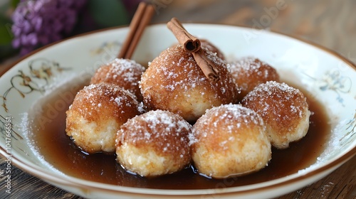 Plum dumplings with a cinnamon photo