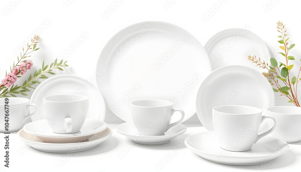 White Food background concept for design menu restaurant or cafe. Copy space for your logo. Food flyer. Ceramic Plates and Dishes. White coffee mugs and saucers on a white background. 3d render isol White Food background concept for design menu restaurant or cafe. Copy space for your logo. Food flyer. Ceramic Plates and Dishes. White coffee mugs and saucers on a white background. 3d render isol