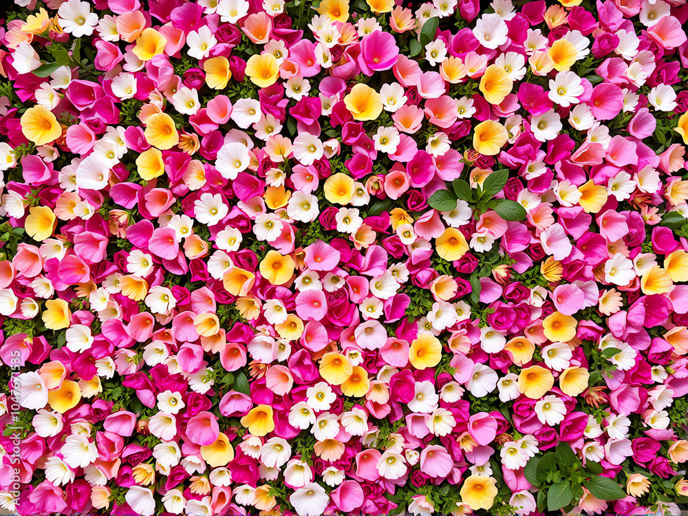 Vibrant display of pink and yellow flowers blooming abundantly in a garden during springtime Vibrant display of pink and yellow flowers blooming abundantly in a garden during springtime