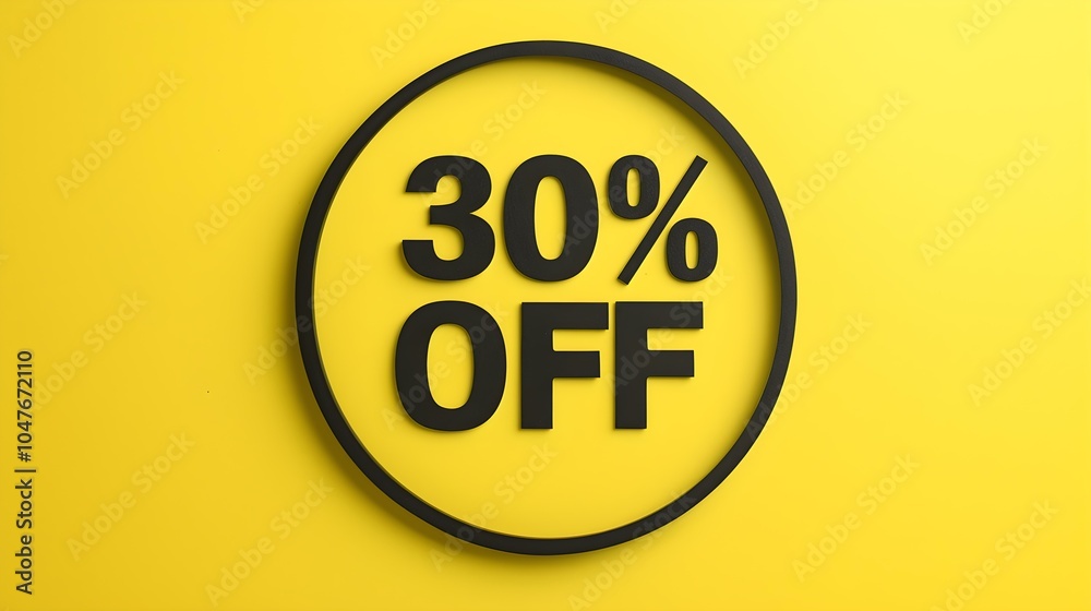 Black '30% OFF' Promotional Sign on a Yellow Background with Copy Space Black '30% OFF' Promotional Sign on a Yellow Background with Copy Space