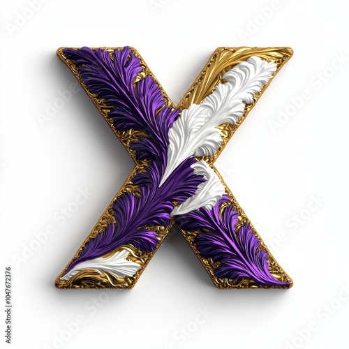 3D Letter X Design in Gold, Purple, and White photo