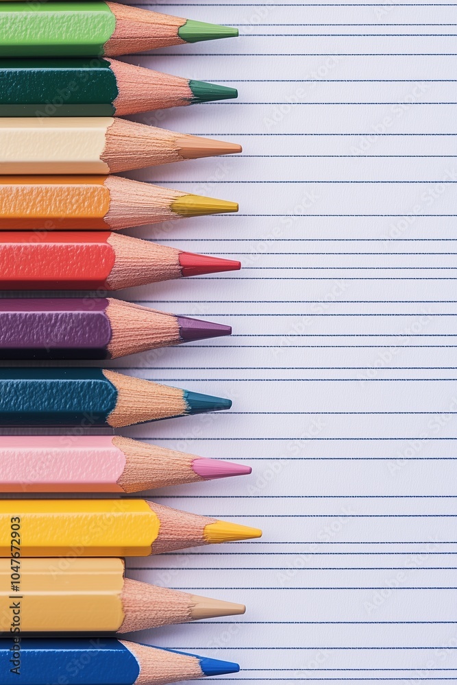 A row of pencils with different colors and sizes A row of pencils with different colors and sizes