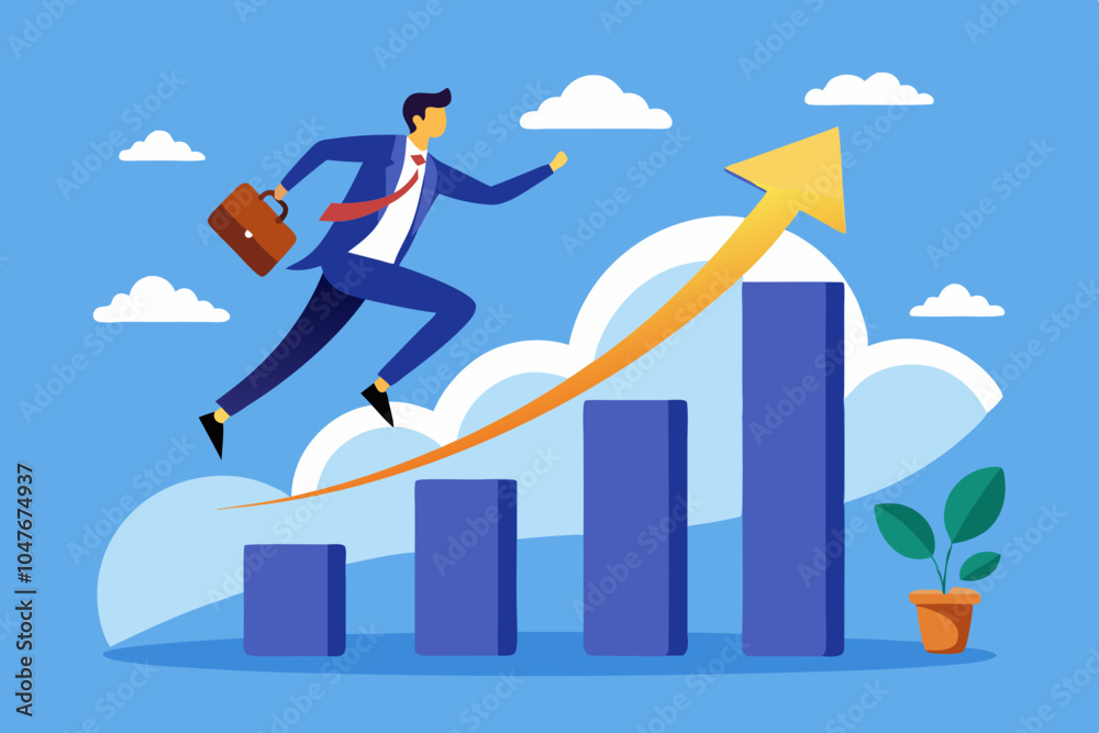 Business Growth and Success Concept with Rising Graph and Jumping Businessman Business Growth and Success Concept with Rising Graph and Jumping Businessman