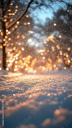 Soft sunlight reflects off the snow, creating a magical winter atmosphere