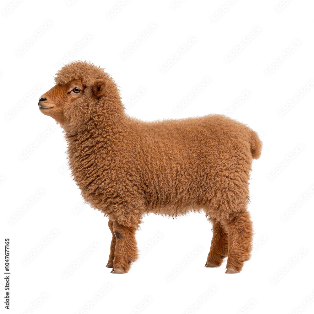 Adorable fluffy brown sheep with curly wool on a white isolated background. Adorable fluffy brown sheep with curly wool on a white isolated background.