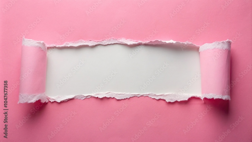 Symmetrical abstract torn paper mark on pink background