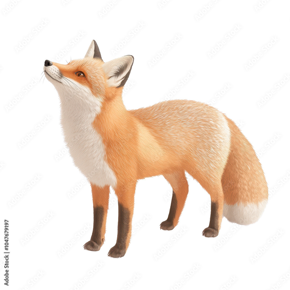 Obraz premium Cute and curious fox looking up with alert expression, ideal for wildlife, nature and animal themes.