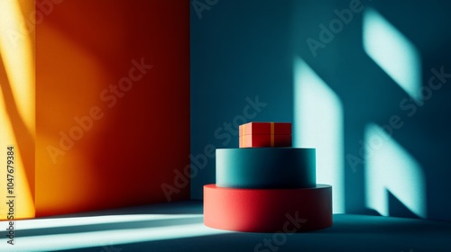 A 3D illustration blue and red gift boxes stacked on top of each other,  photo