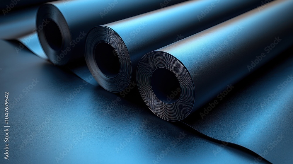 Fototapeta premium Close-up of Two Rolled Sheets of Blue Metallic Material