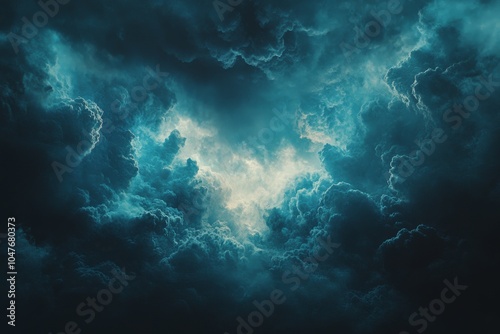 Mysterious light beam illuminating a dark misty environment in an abstract se...
