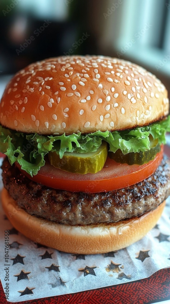 Delicious classic hamburger with lettuce. Delicious classic hamburger with lettuce.