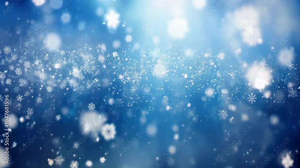 Snowflakes of different sizes fall on an abstract dark blue background Snowflakes of different sizes fall on an abstract dark blue background