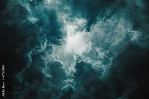Mysterious light beam illuminating a dark misty environment in an abstract se...