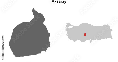 Aksaray province blank outline map set photo