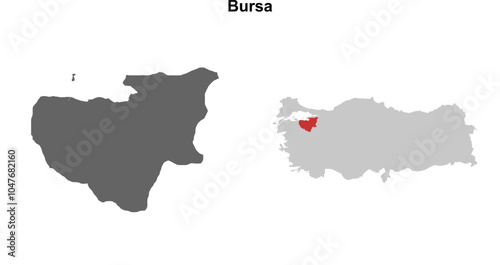 Bursa province blank outline map set