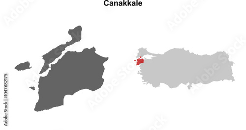 Canakkale province blank outline map set