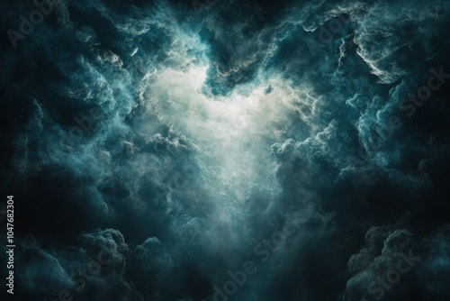 Mysterious light beam illuminating a dark misty environment in an abstract se...