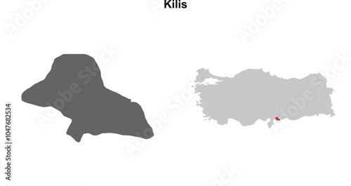 Kilis province blank outline map set