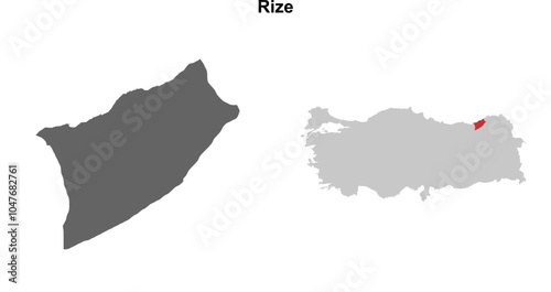 Rize province blank outline map set