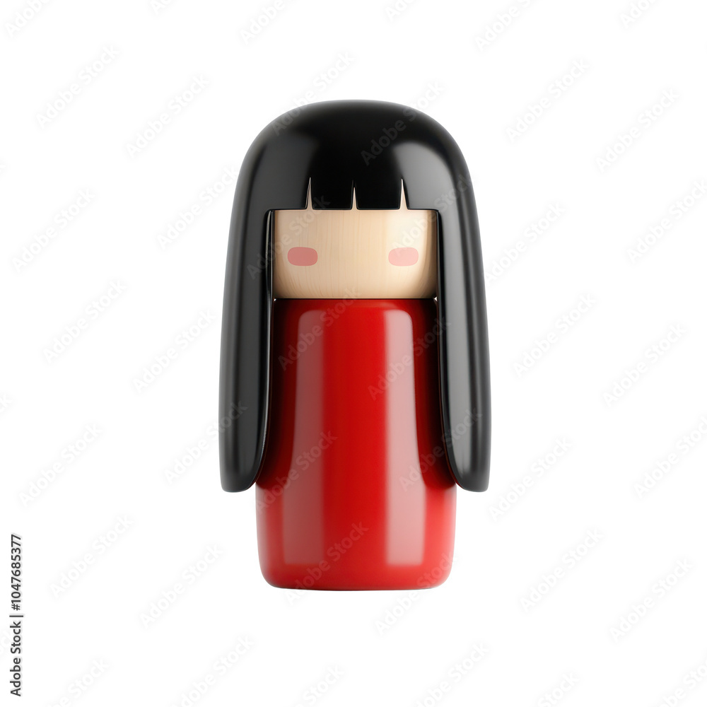 Traditional Japanese doll with black hair and vibrant red dress, isolated on white background. Traditional Japanese doll with black hair and vibrant red dress, isolated on white background.