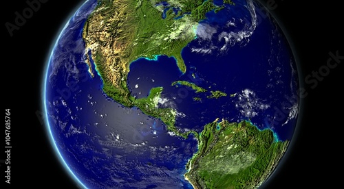 Photography Rendering image of planet Earth as seen from space with the tropical Caribbean a