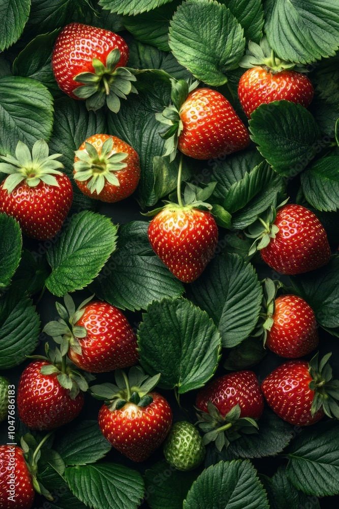 A 45 Angle shot of juicy strawberries with the
