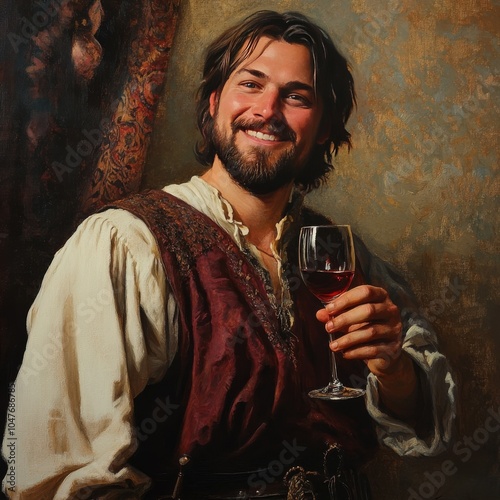 Portrait of mid adult male holds wine. photo