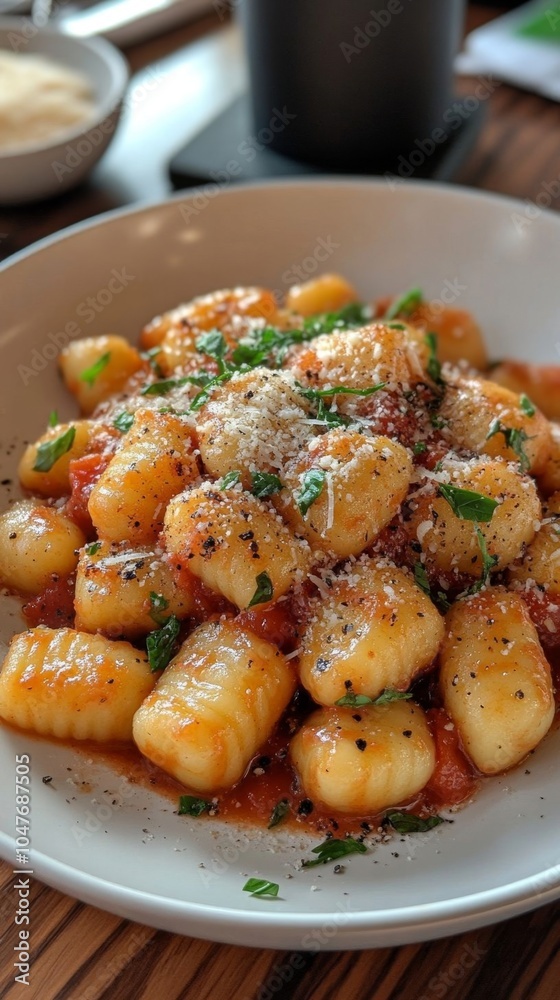 Delicious tomato gnocchi with cheese. Delicious tomato gnocchi with cheese.