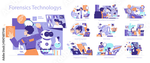 Forensics Technologys. Flat Vector Illustration