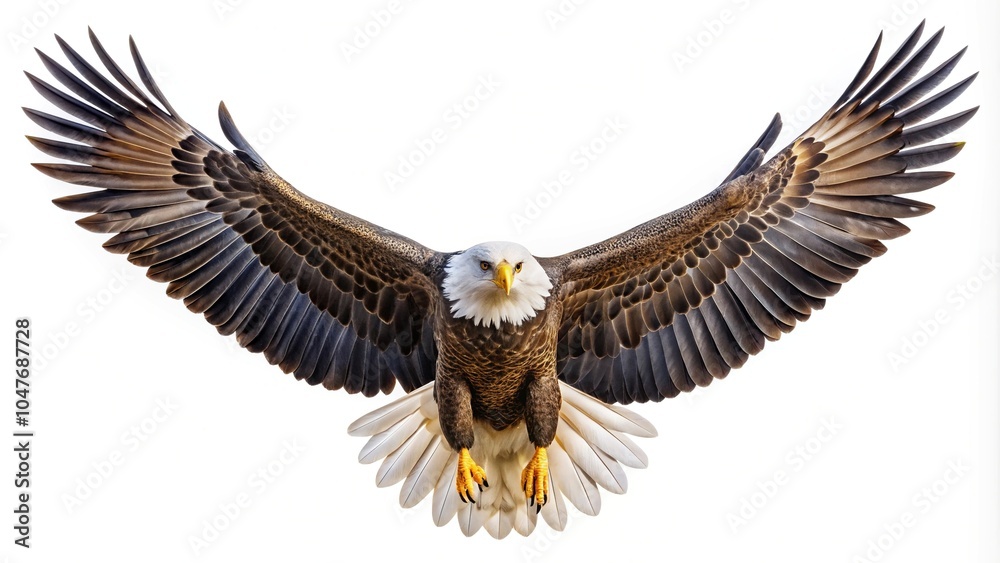 Obraz premium Symmetrical American eagle flying on white background