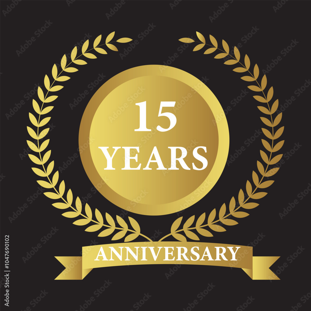 15years anniversary icon with laurel wreath. Vector illustration. 15years anniversary icon with laurel wreath. Vector illustration.