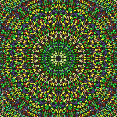 Colorful oriental dynamic abstract stone ornament pattern background design - hypnotic psychedelic circular vector graphic