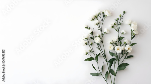 White flowers on minimalist white background
