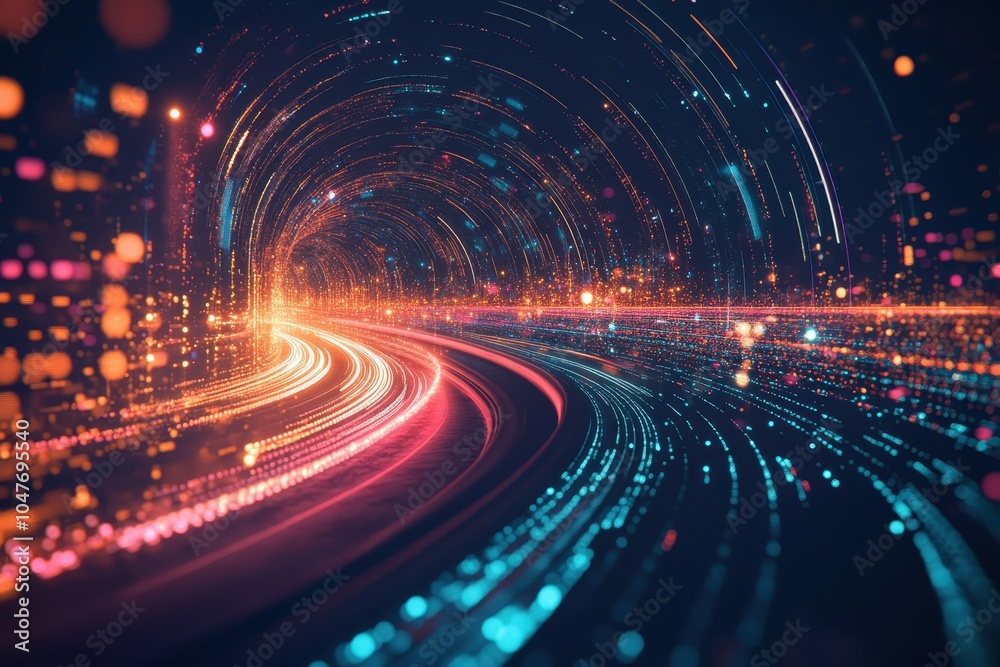 Abstract digital tunnel with bright, colorful lights. Abstract digital tunnel with bright, colorful lights.