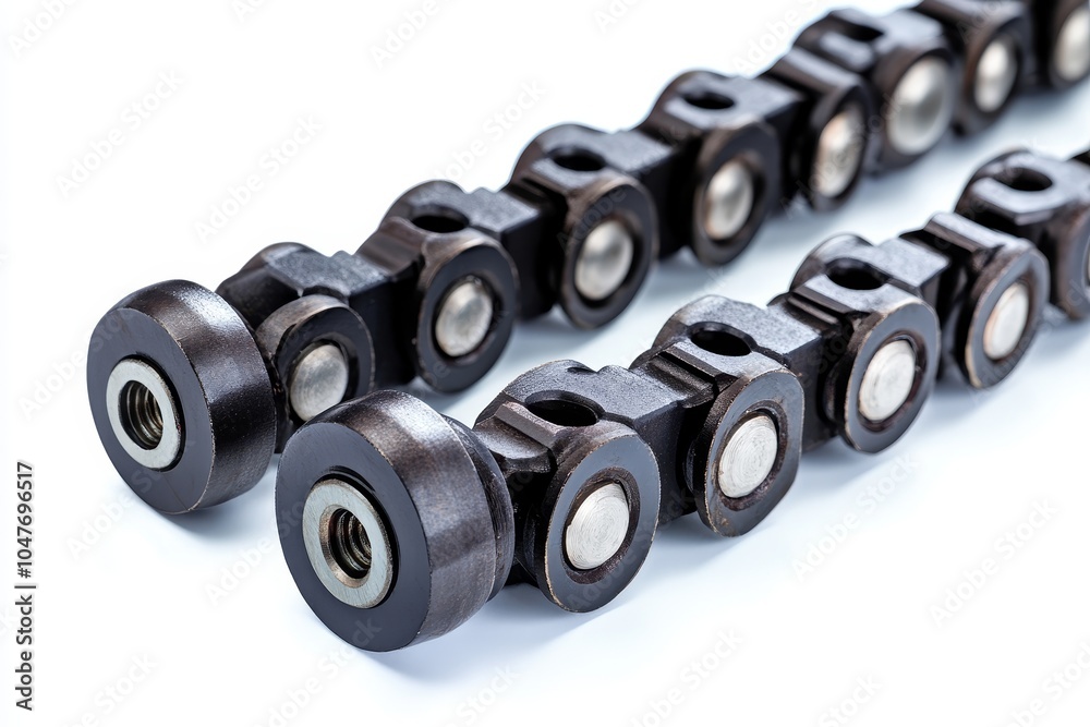 Detailed white background of driving chain sprockets and roller chain Detailed white background of driving chain sprockets and roller chain