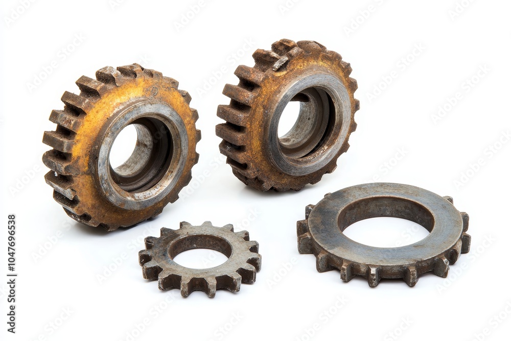 Sprockets and roller chain for driving chain, on a white background Sprockets and roller chain for driving chain, on a white background