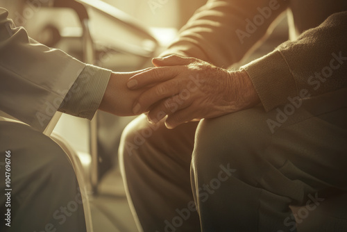 doctor comforts patient by holding their hand, conveying warmth and compassion in healthcare setting. This moment highlights importance of emotional support in medical care