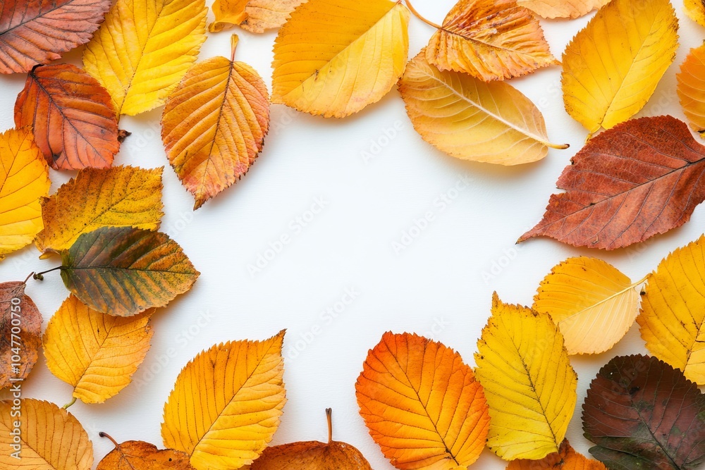 Fototapeta premium On a white background, colorful leaves for autumn season