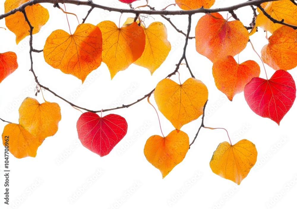 Obraz premium Branches with yellow and red vine leaves isolated on a white background, detail for seasonal designs.