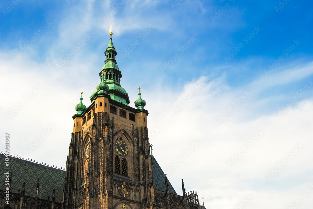 Fototapeta premium Famous Notre Dame. Photo of ancient historical architecture in France capital Paris against the background of sky with clouds.
