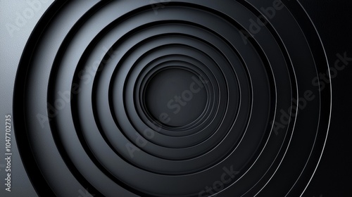 Black background with circle lines pattern featuring modern shiny black and gray gradient lines suitable for banners or wallpaper backdrops