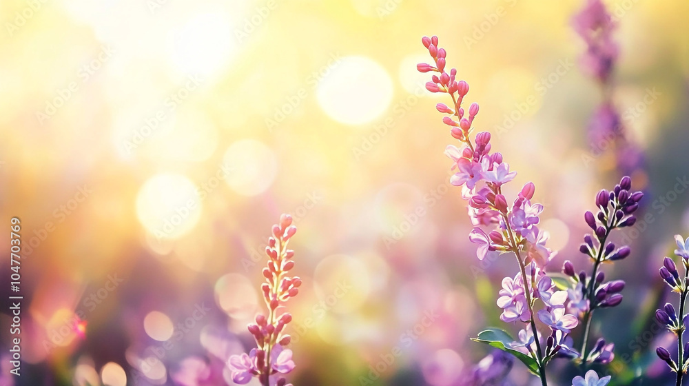 Delicate blossoms illuminated by warm sunlight in a vibrant spring garden at dusk Delicate blossoms illuminated by warm sunlight in a vibrant spring garden at dusk