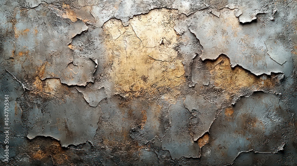 Cracked and Peeling Grey and Gold Paint on a Wall Cracked and Peeling Grey and Gold Paint on a Wall