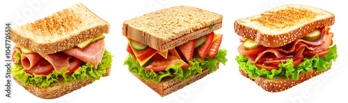 Delightful sandwich with fresh vegetables,meat and whole grain bread, perfect for a healthy meal. photo