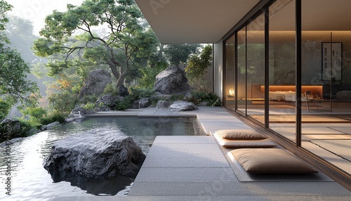 Modern Japanese Home with Outdoor Pool and Patio photo